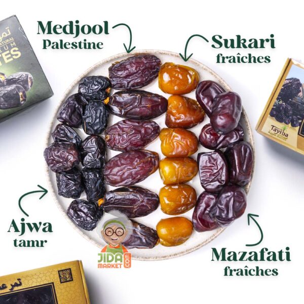 Pack Découverte des dattes (dattes ajwa, Medjool Palestine, sukari rutab et mazafati rutab) - 2,35kg
