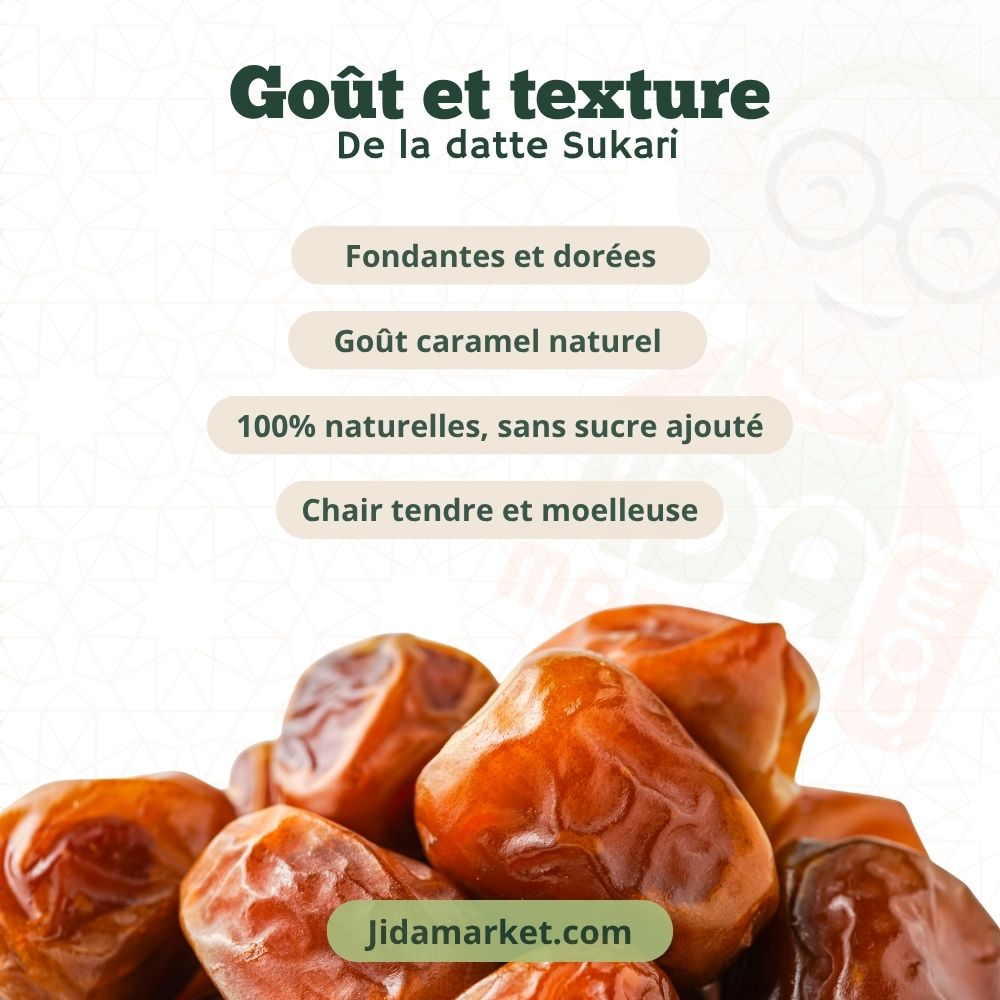 Dattes sukari - gout et texture dattes sukari fondantes - Jidamarket