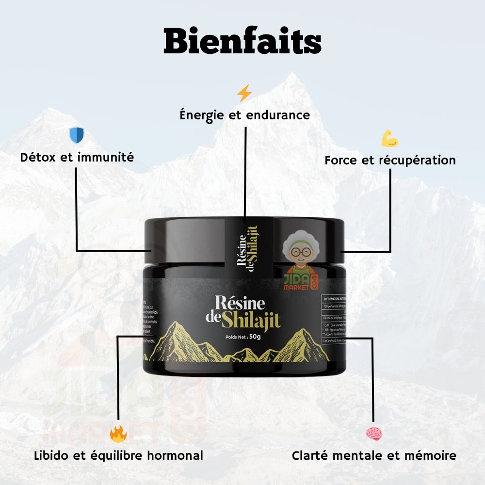 Résine de Shilajit pure d’Altaï – 100 portions – Acide fulvique 58,9 %