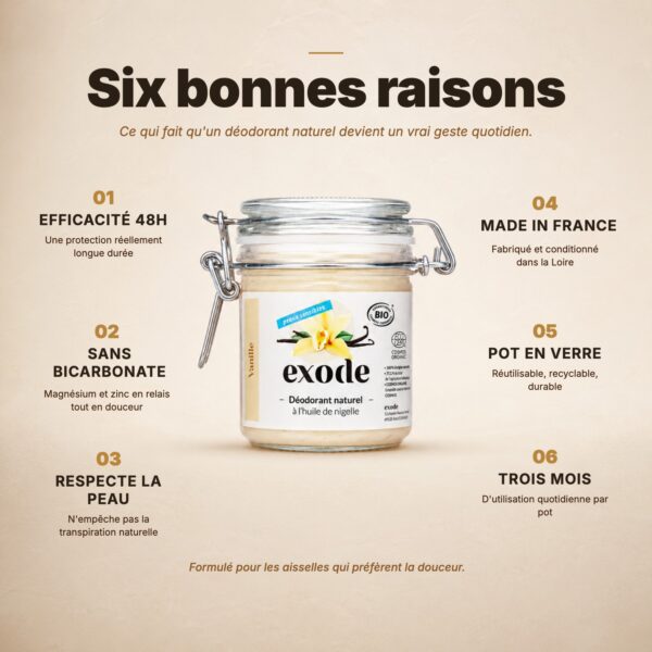 Déodorant peau sensible vanille BIO - Sans bicarbonate | Exode naturel