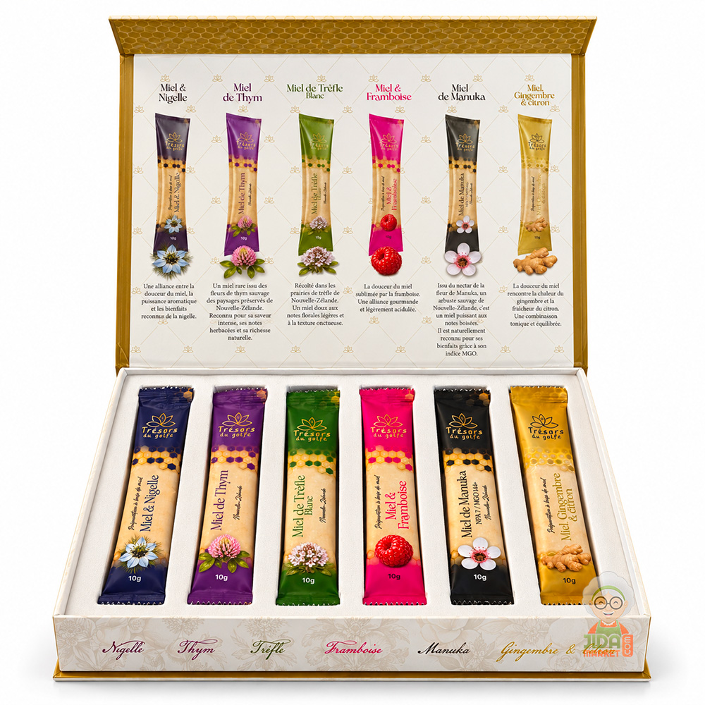 COFFRET SIGNATURE MIELS 2 Coffret miels contenant du miel de nigelle, miel de manuka, miel de thym... - 24 sticks de 10g