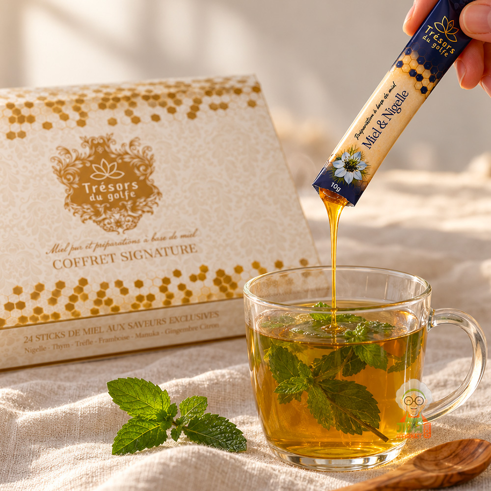 COFFRET SIGNATURE MIELS 5 Coffret miels contenant du miel de nigelle, miel de manuka, miel de thym... - 24 sticks de 10g
