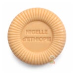 Savon nigelle, pain rond strié couleur abricot gravé Nigelle d'Éthiopie, 110 g
