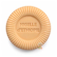 Savon nigelle, pain rond strié couleur abricot gravé Nigelle d'Éthiopie, 110 g